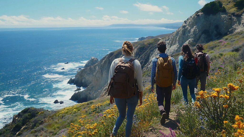 Grupo de personas haciendo caminata consciente en montaña