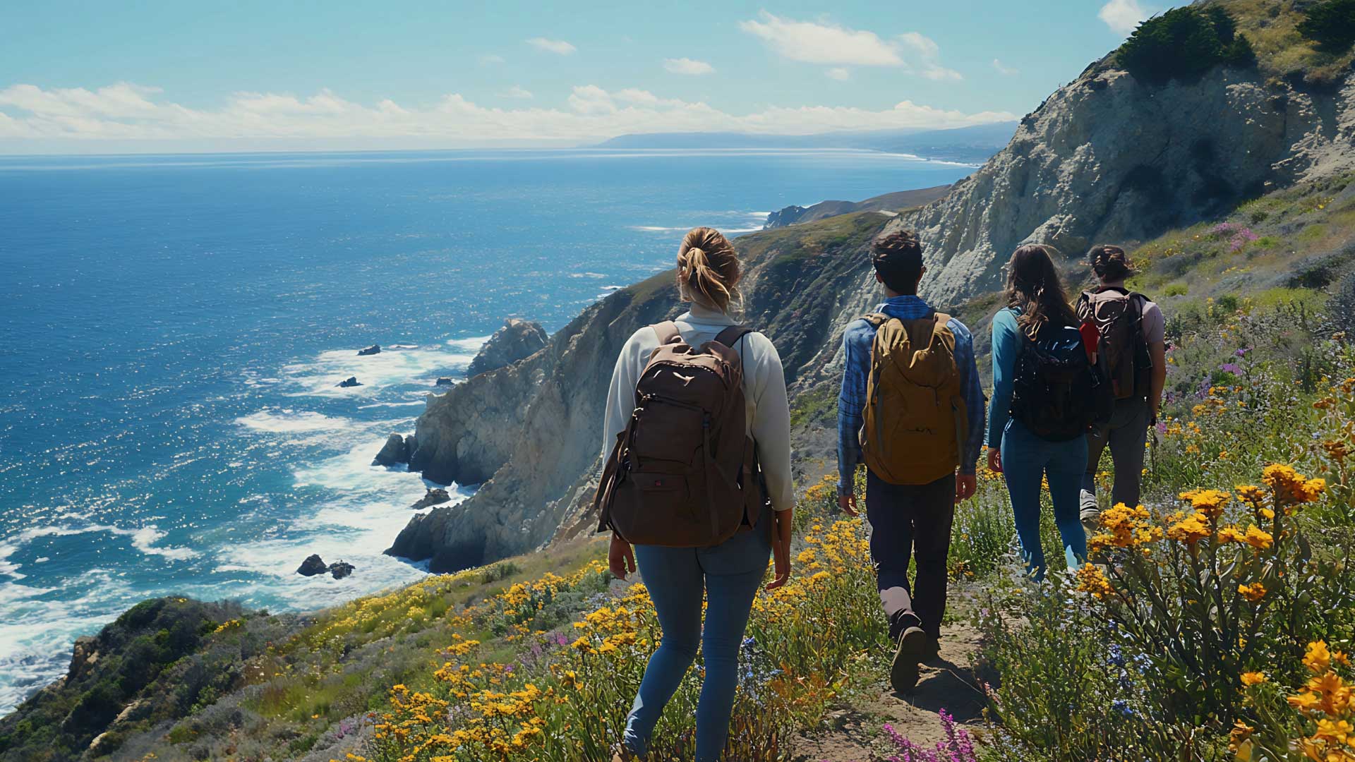 Grupo de personas haciendo caminata consciente en montaña