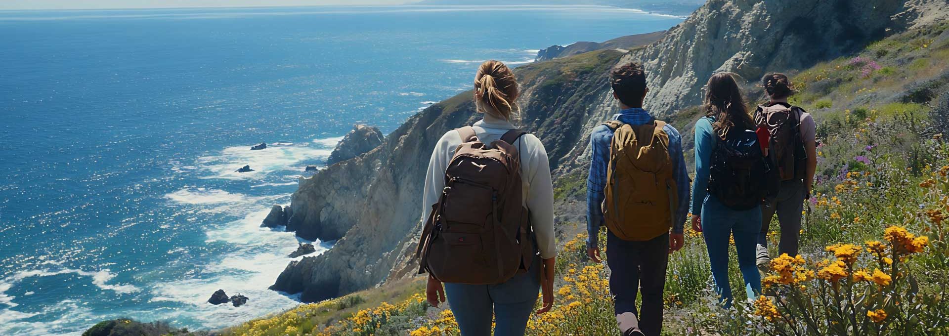 Grupo de personas haciendo caminata consciente en montaña